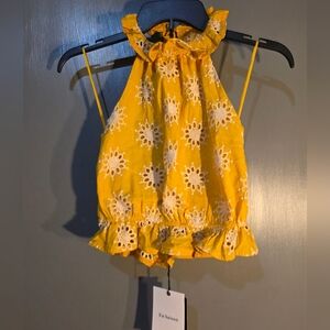 En Saison Yellow Top with White Embroidery Flowers